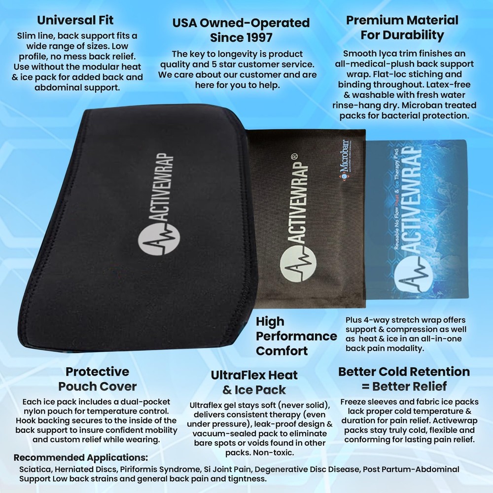 ActiveWrap Lower Back Ice Pack - Cold/Hot Therapy for Large/X-Large, Black