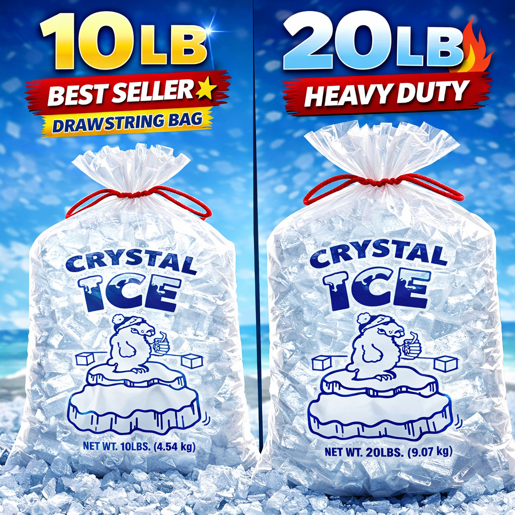 Ice Bags with Drawstring 8lb 10lb 20lb Bulk 100 300 500 250 Count Strong