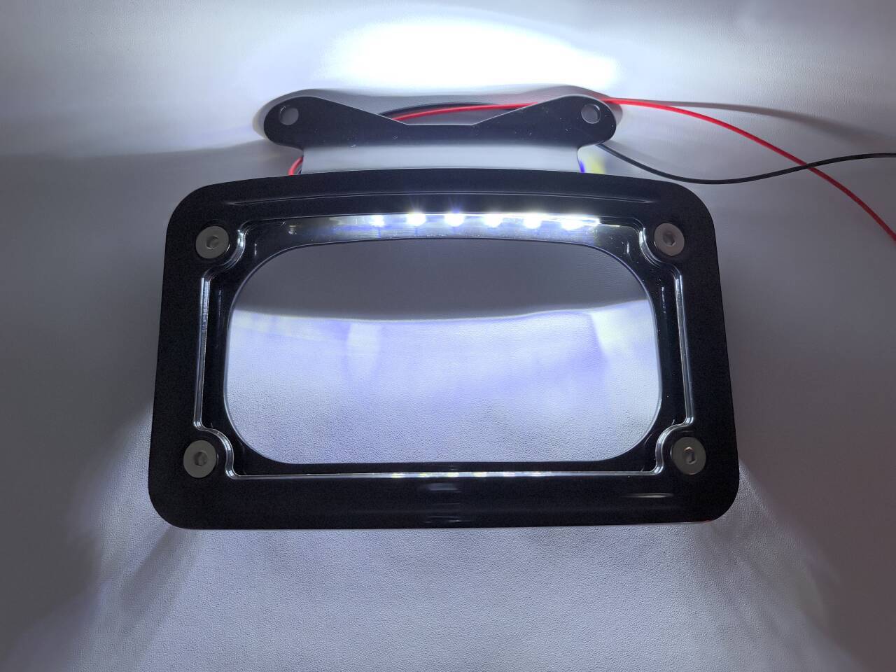 Black Curved License Plate Frame w/ LED Light For Harley Street Road Glide 10-23