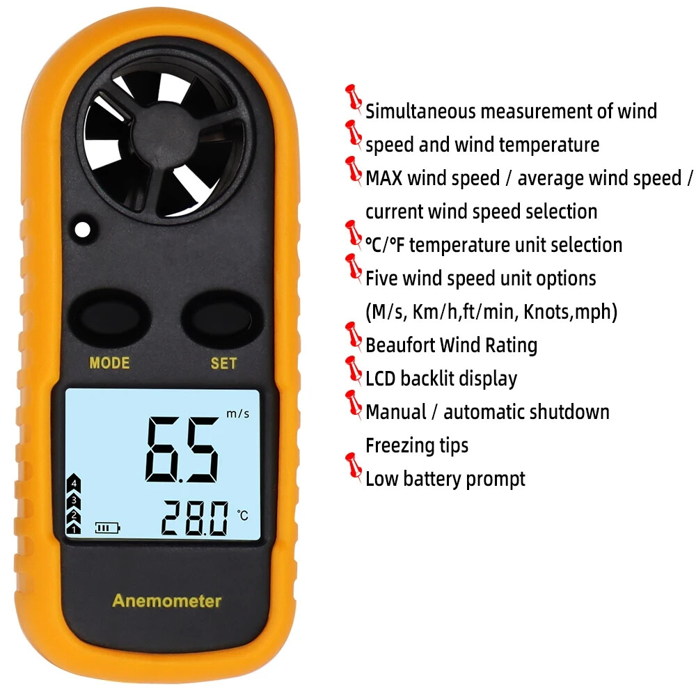 PORTABLE ANEMOMETER /THERMOMETER BACKPACKERING/MOUNTAINEERING WIND SPEED GUAGE!!