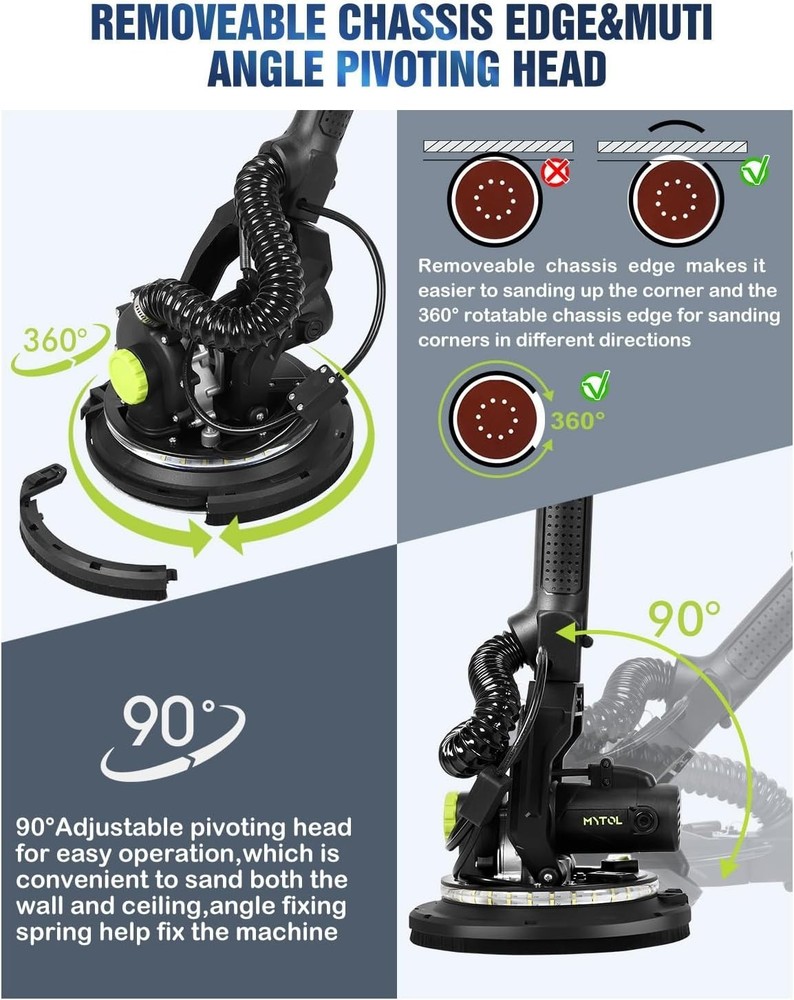 Versatile Corded 7.2A Drywall Sander with Powerful Vacuum & Extendable Handle