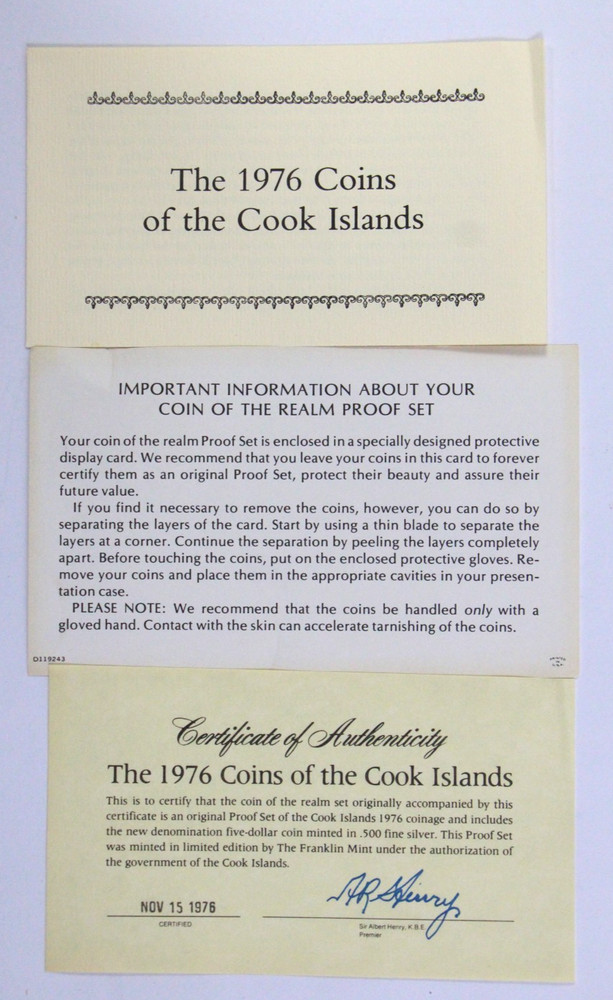 1976 Cook Islands Proof Set Franklin Mint