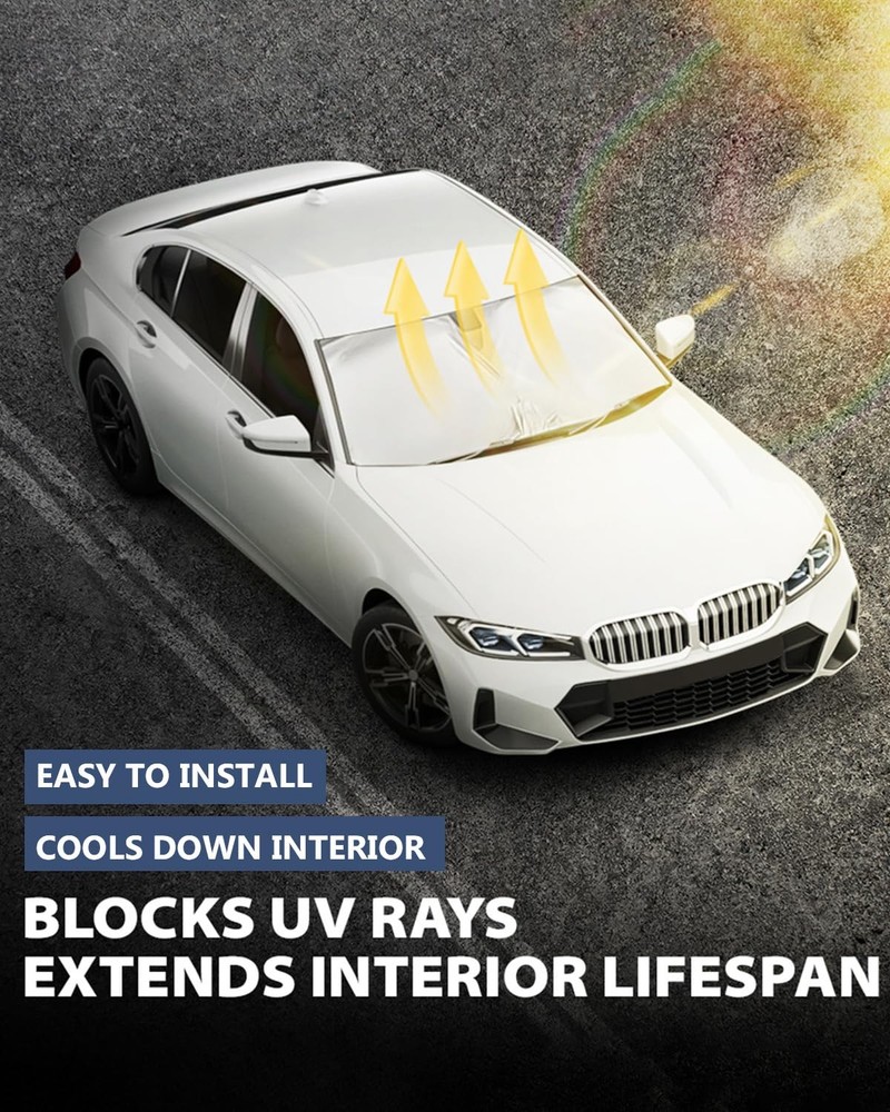 Retractable Windshield Sun Shade 99% UV Blocking Foldable Car Sunshade Medium