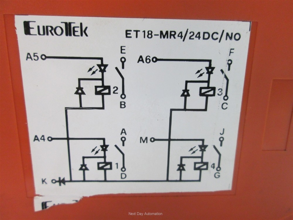 Eurotek ET18-MR4/24DC/NO Control Relay Module, (4) SPST, 24VDC Coils