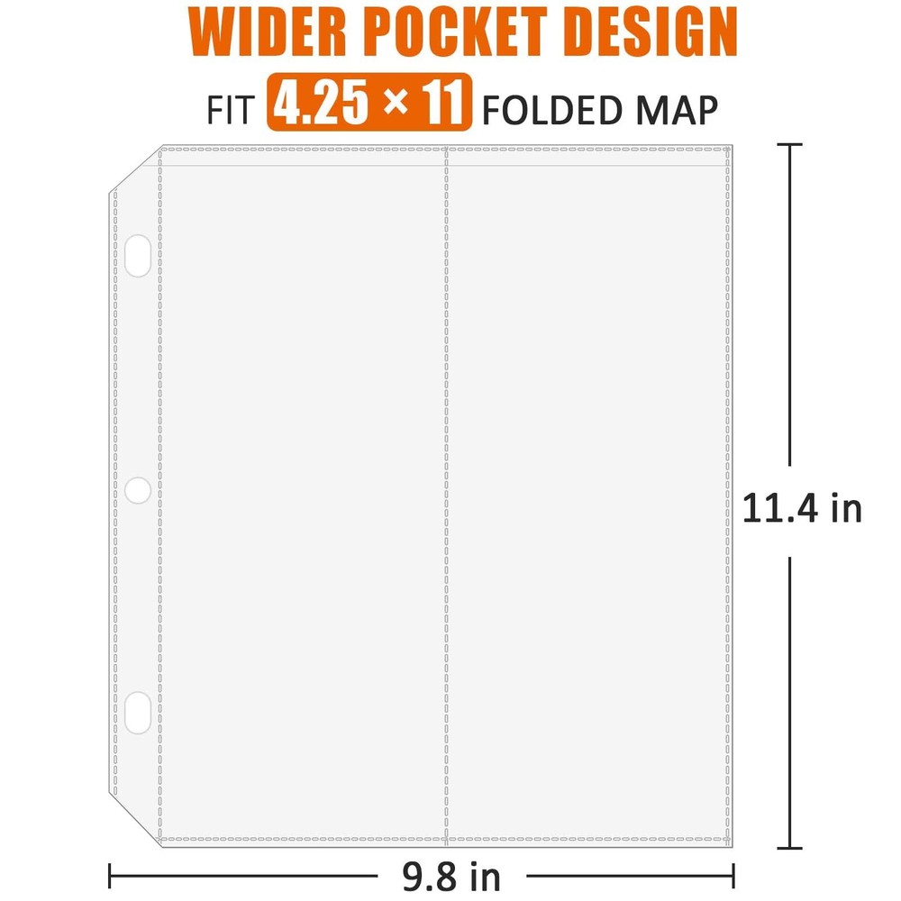 Folded Map Sleeves, Map Protector, Envelopes Page for 3-Ring Binders, Brochur...