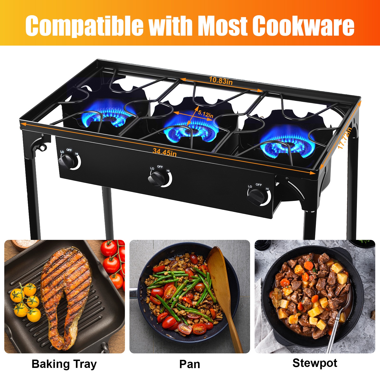 Hot 225000 BTU Propane Stove 3 Burner Gas Outdoor Portable Camping BBQ Grill US