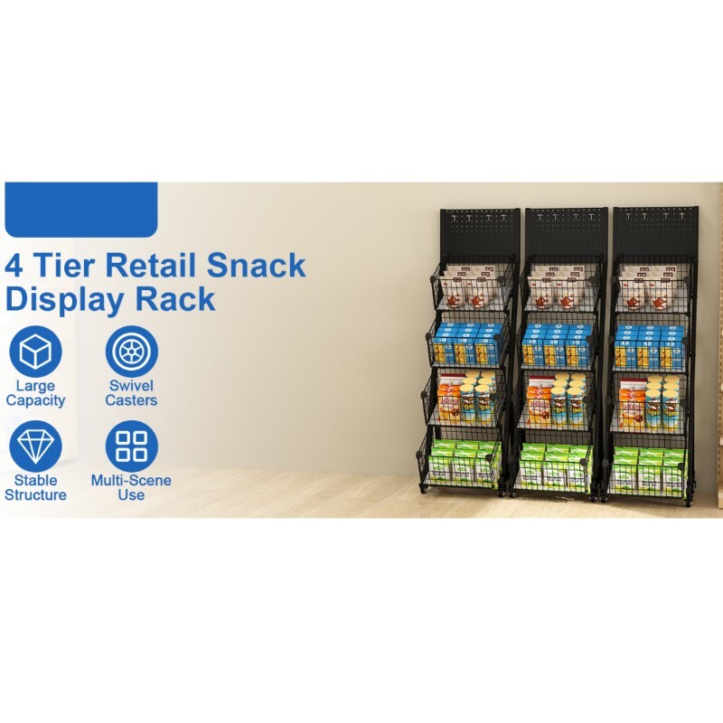 Moveable Supermaket Snack Rack Display Stand Moveable Shelf 4 Tier