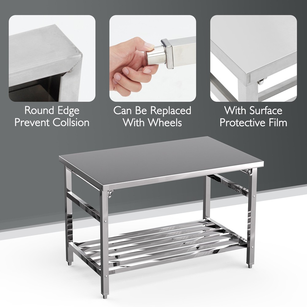 Stainless Steel Prep Table 48" x 30" Folding Work Table w/ Adjustable Undershelf