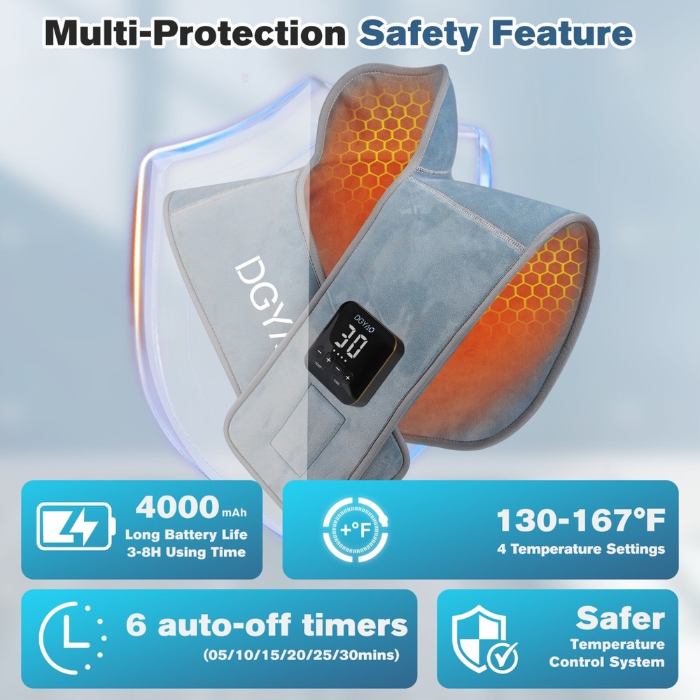 Heating Pad Neck Shoulders Wrap For Back Pain Relief Cordless Adjustable Timer