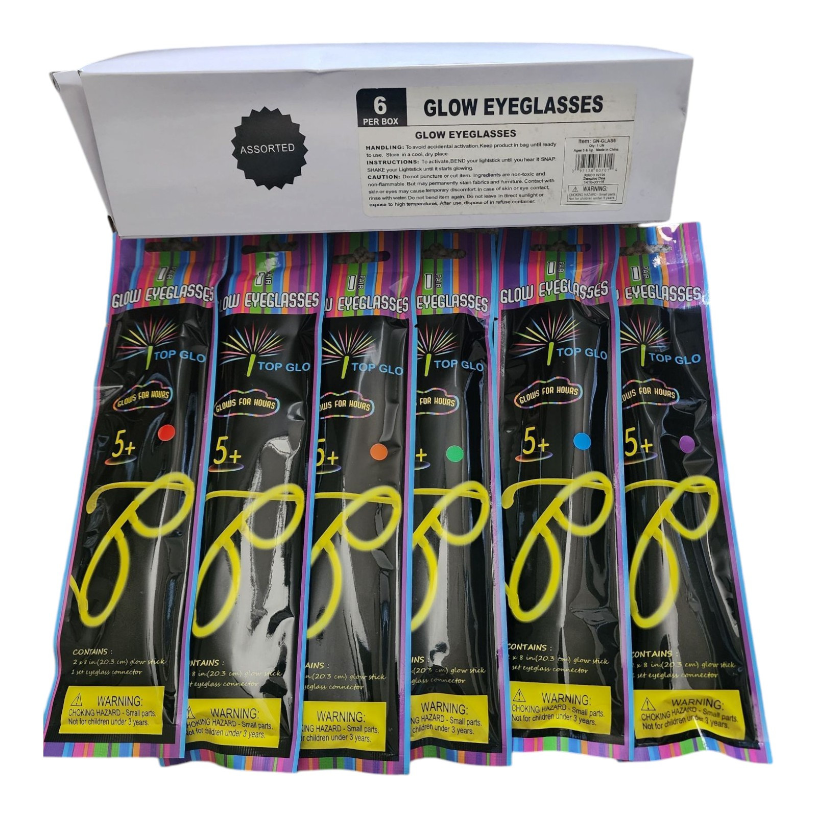 Glow Eyeglasses - 1 Dzn Glow Stick Glasses Party Favor Assorted Colors Indv Pack