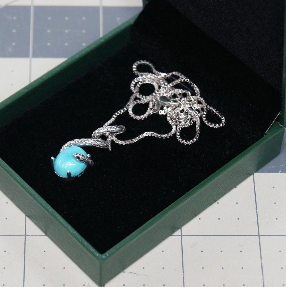 Doliox Genuine Turquoise Egg Sterling Silver Snake Necklace