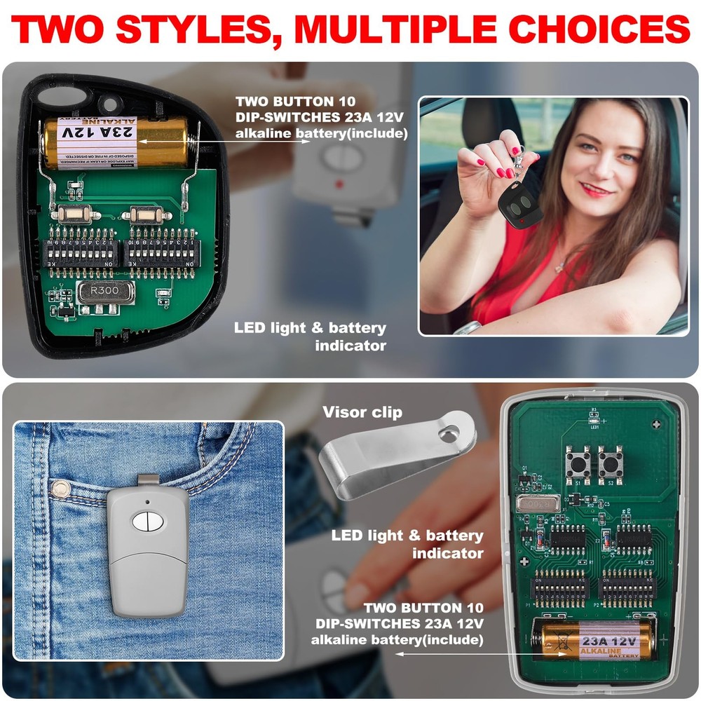 Garage Door Remote 2 Pcs 10 DIP Switch Compatible with Multicode 300MHz