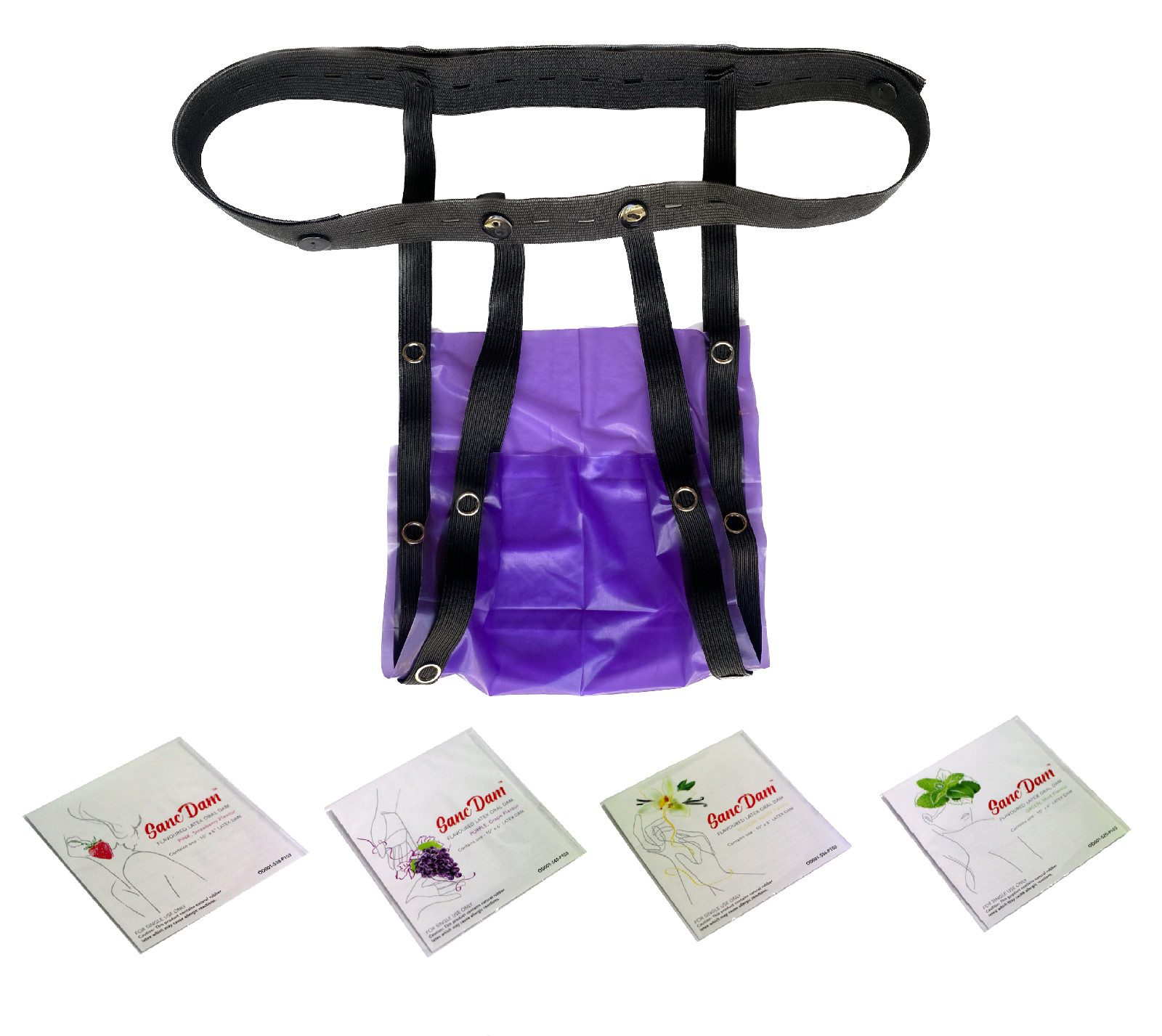 4  Flavored  SancDam Ultra-Thin Oral Sex Dam W/Elastic Strap Belt (Dental Dams)