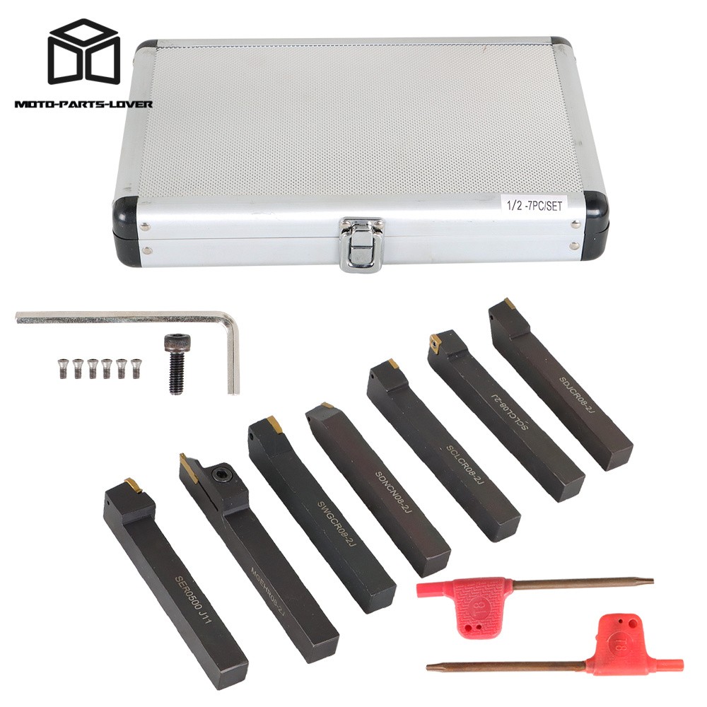 7Pcs Carbide Indexable Turning Tool 1/2" Lathe Tool Bit Thread Insert+Holder Kit