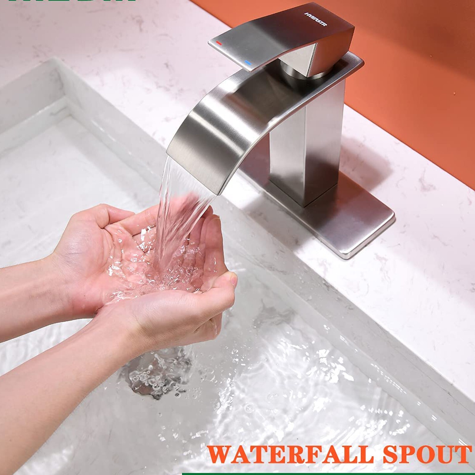 Bathroom Sink Faucet Brushed Nickel Single Handle Waterfall Vanity Basin Mixer