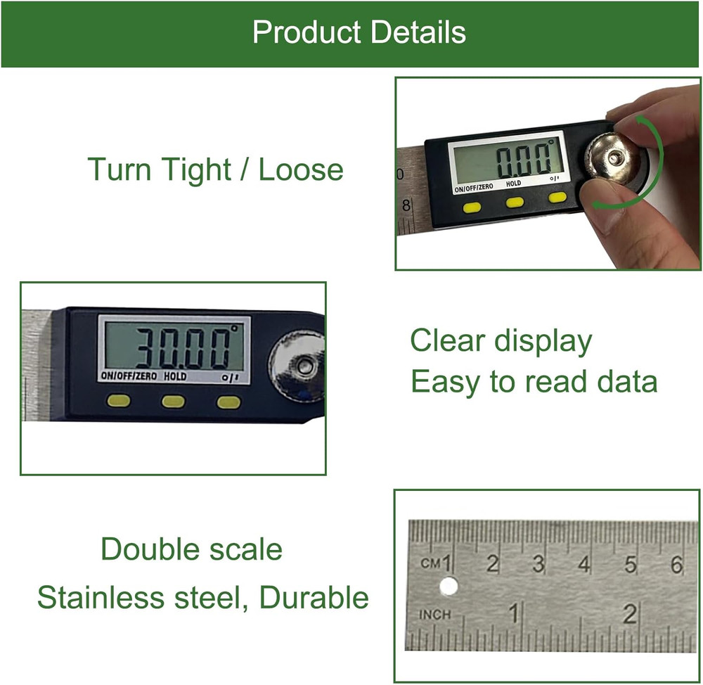 8 Inch Digital Angle Finder, Stainless Steel Digital Protractor Angle Ruler wit
