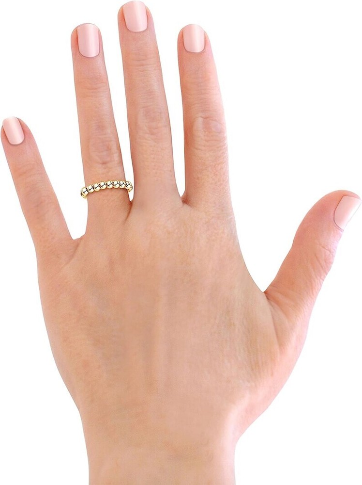 18K Gold Plated 925 Solid Sterling Silver Ball Stackable Ring Band for Women