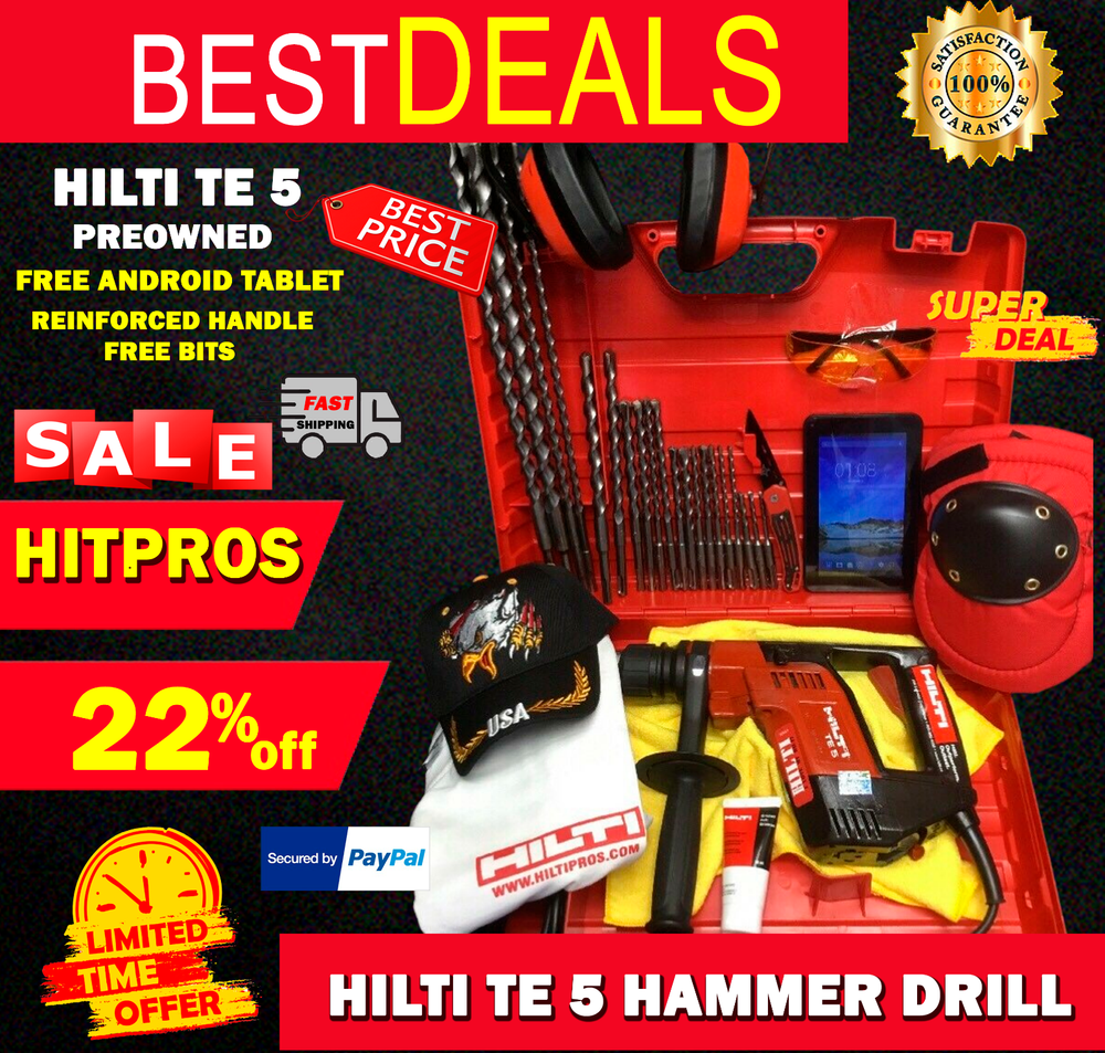 HILTI TE 5 PREOWNED, FREE ANDROID TABLET, REINFORCED HANDLE, BITS, FAST SHIP