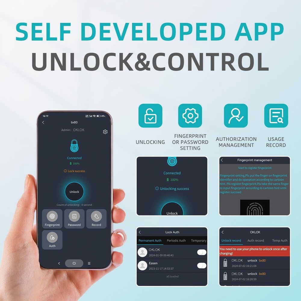 Fingerprint Padlock,Bluetooth Padlock with Code, Water Resistant Smart Padloc...