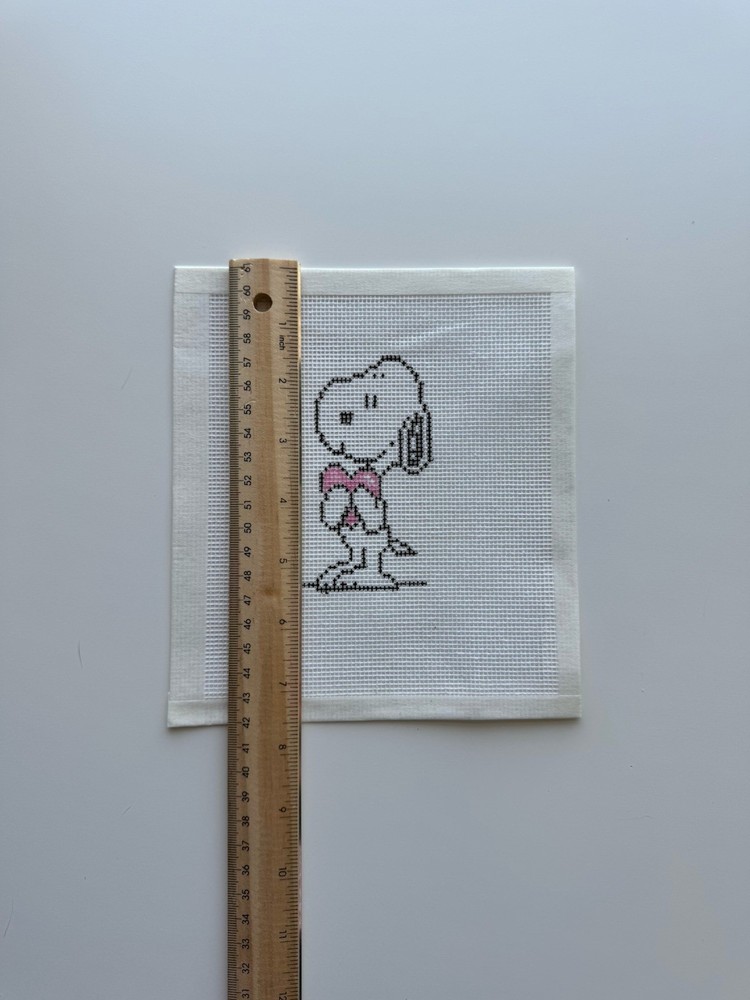 Snoopy with heart needlepoint canvas - 14 mesh.
