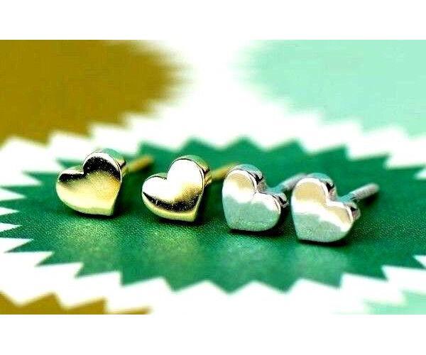 14K Solid White Yellow Gold Heart Shape Stud Earrings