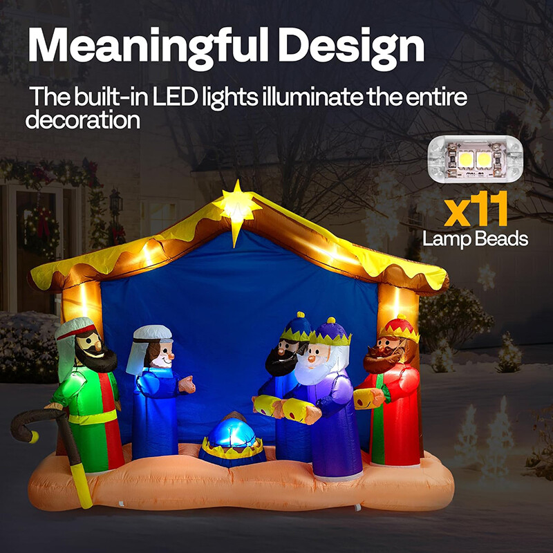 8FT Christmas Inflatable Nativity Scene Outdoor Led Lighted Lawn Yard Decoration