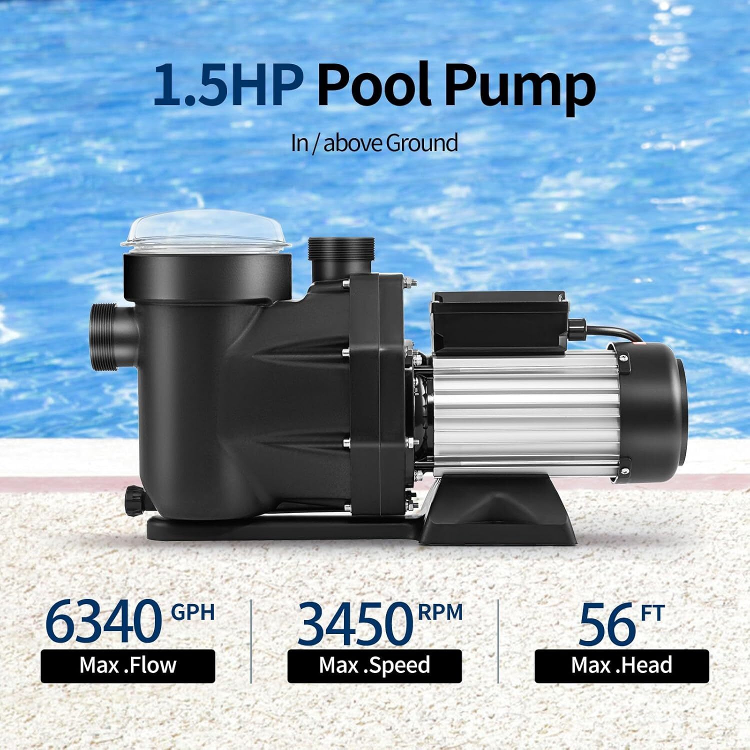 Hayward 1.5HP In/Above Ground Swimming Pool Pump Variable 2-Speed Motor Strainer
