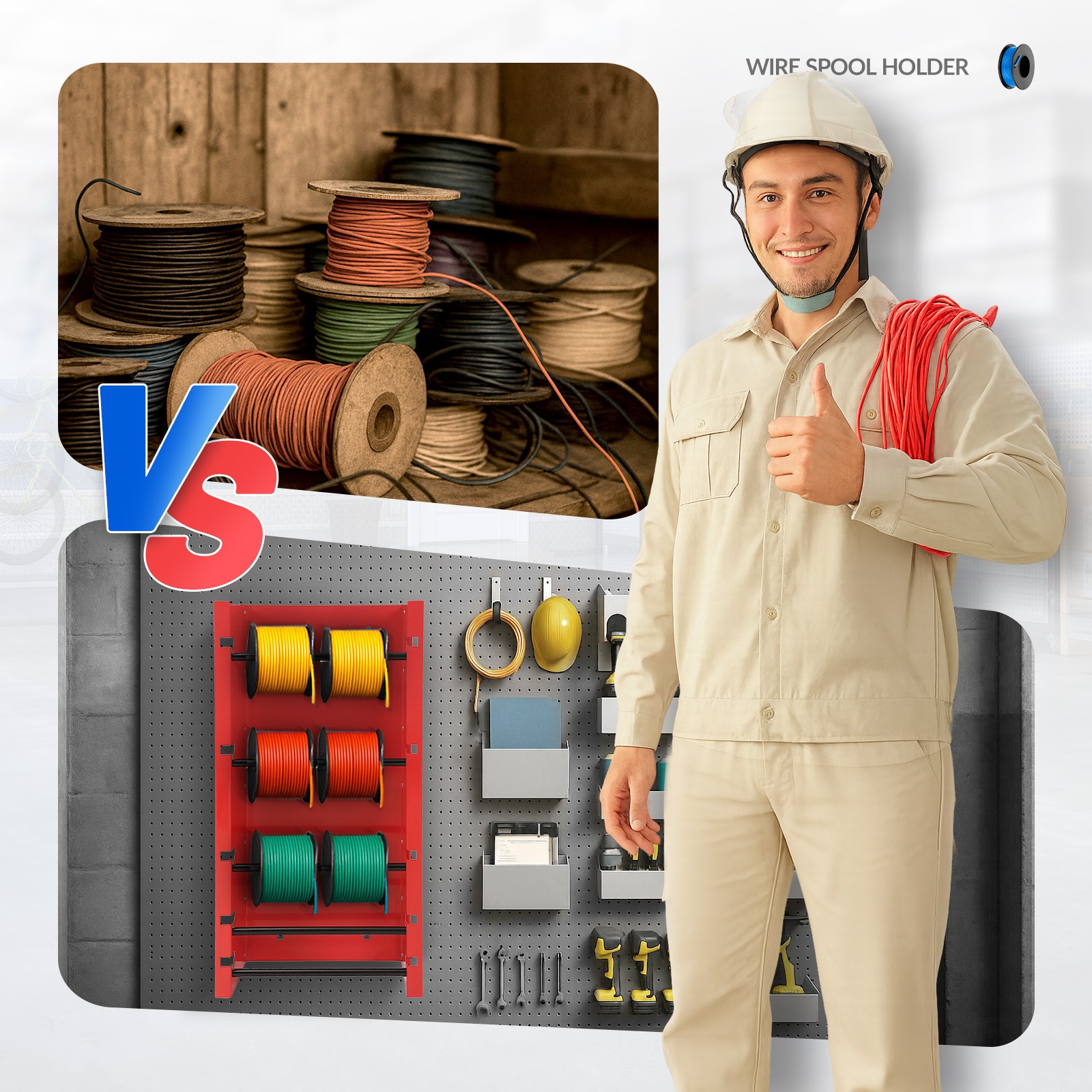 13.7X26X6" Wire Spool Holder Wall-Mounted Dispenser for Electrical Industrial