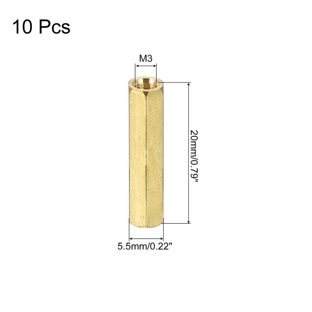 M3x0.5mm Coupling Nut, 10Pcs Brass Hex Coupling Nut 20mm, Gold