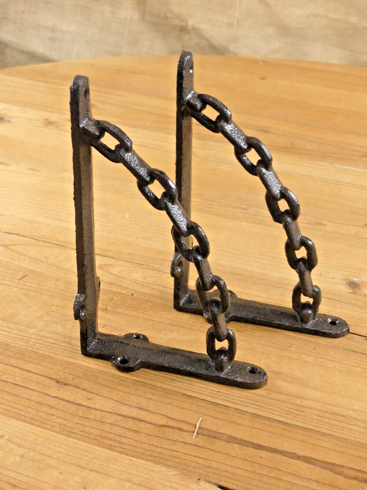 2 CAST IRON BRACKETS CHAIN MAN CAVE BRACES SHELF CORBELS NAUTICAL DECOR RUSTIC
