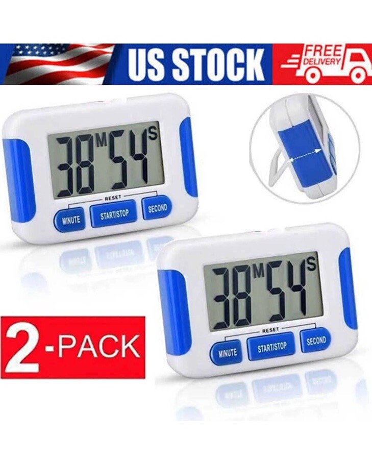 Digital Kitchen Timer Magnetic Cooking LCD Large Count Down Alarm 2pc W/Battery
