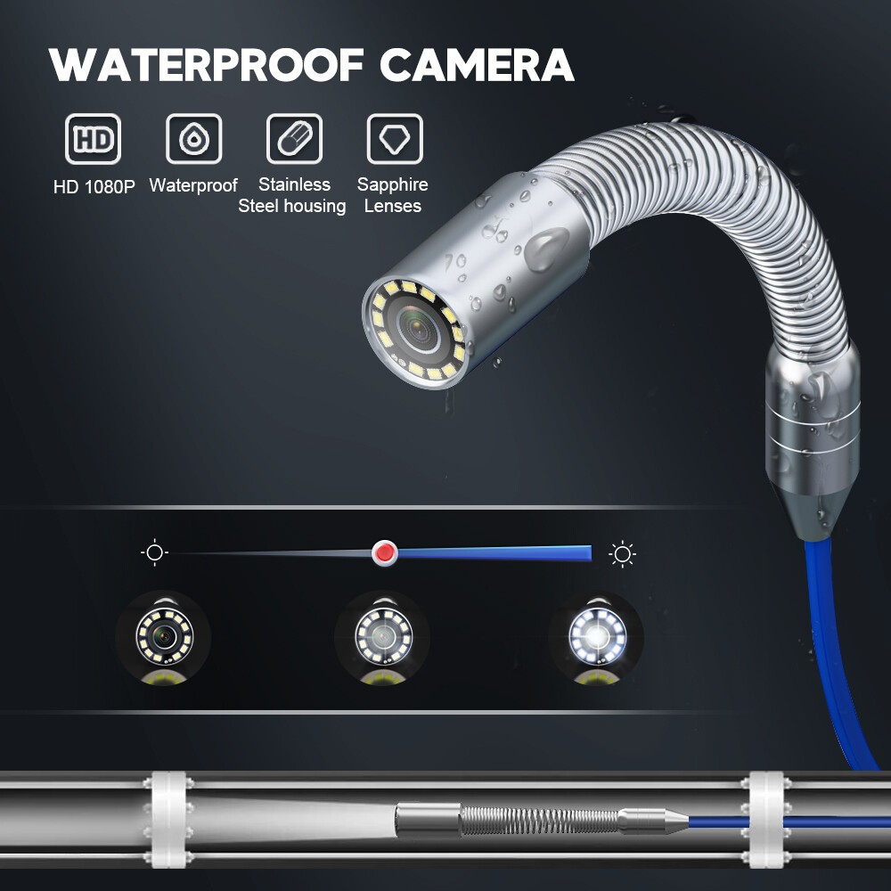 Snake Camera HD Drain 7" Screen Pipe Inspection Camera with 12pcs LEDs Light