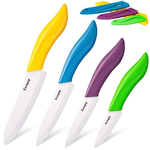 4-Piece Ceramic Knife Set with Sheaths - Paring, Fruit, Utility & Chef Knives -
