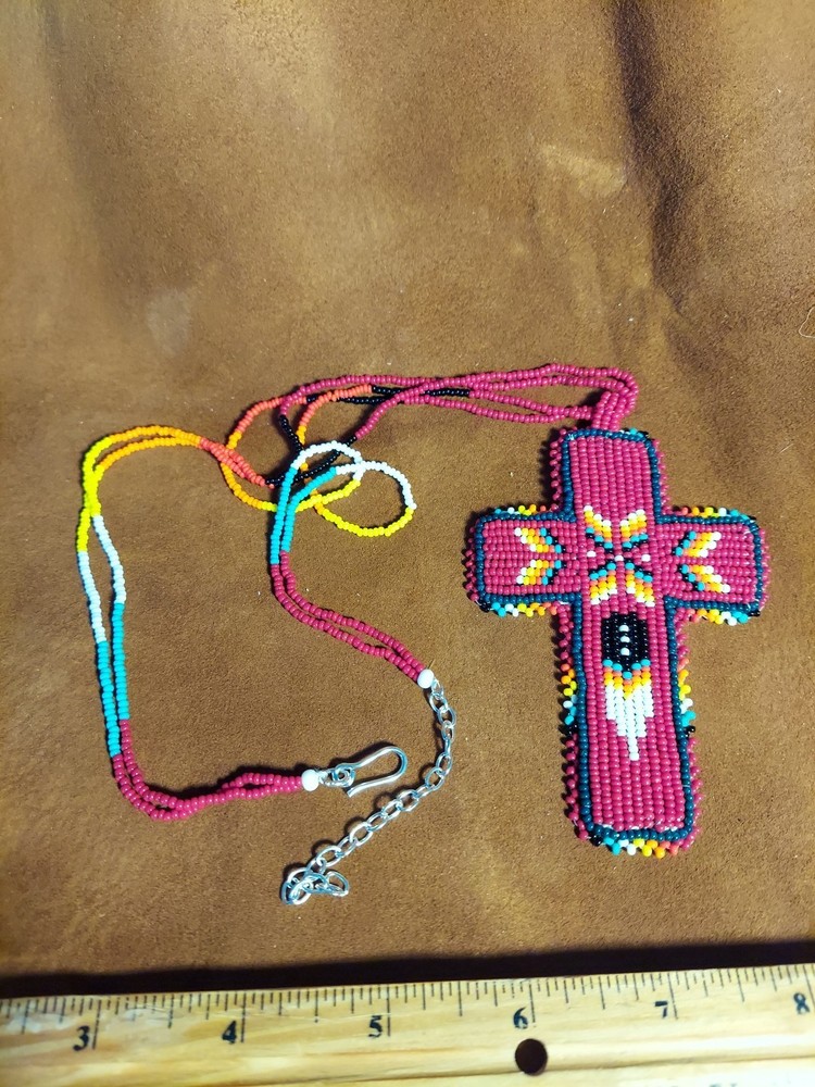 Beaded Medallion Dark Red Cross