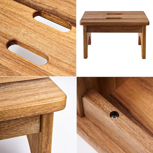 Wooden Step Stool, One Step Stools for Adults, 9'' Small Kitchen Stepping