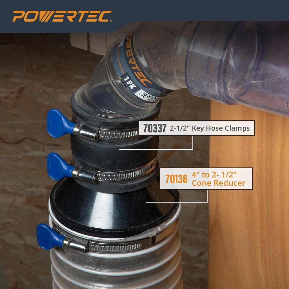 POWERTEC 70136 4" to 2-1/2" Cone Reducer, Reducer