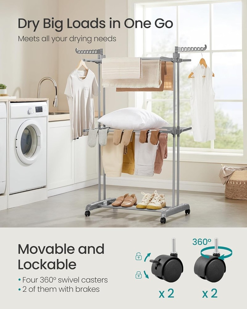 3 Tier Drying Rack, Foldable Drying Rack, Rolling Clothesline