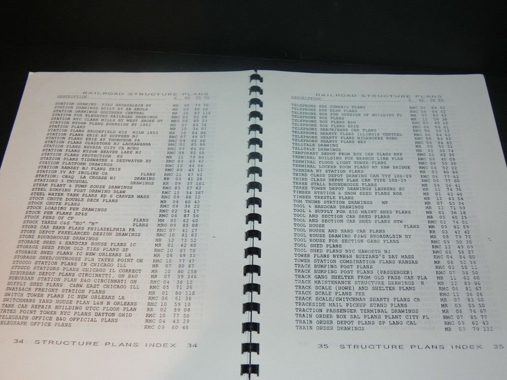 STEPHANS' RAILROAD DIRECTORY ~ STRUCTURE PLANS Index Compiled 1990 - Free Ship