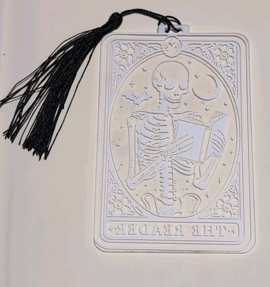 The Reader - Skeleton Tarot Card Bookmark with Tassel -Acrylic Gothic Book Acc..