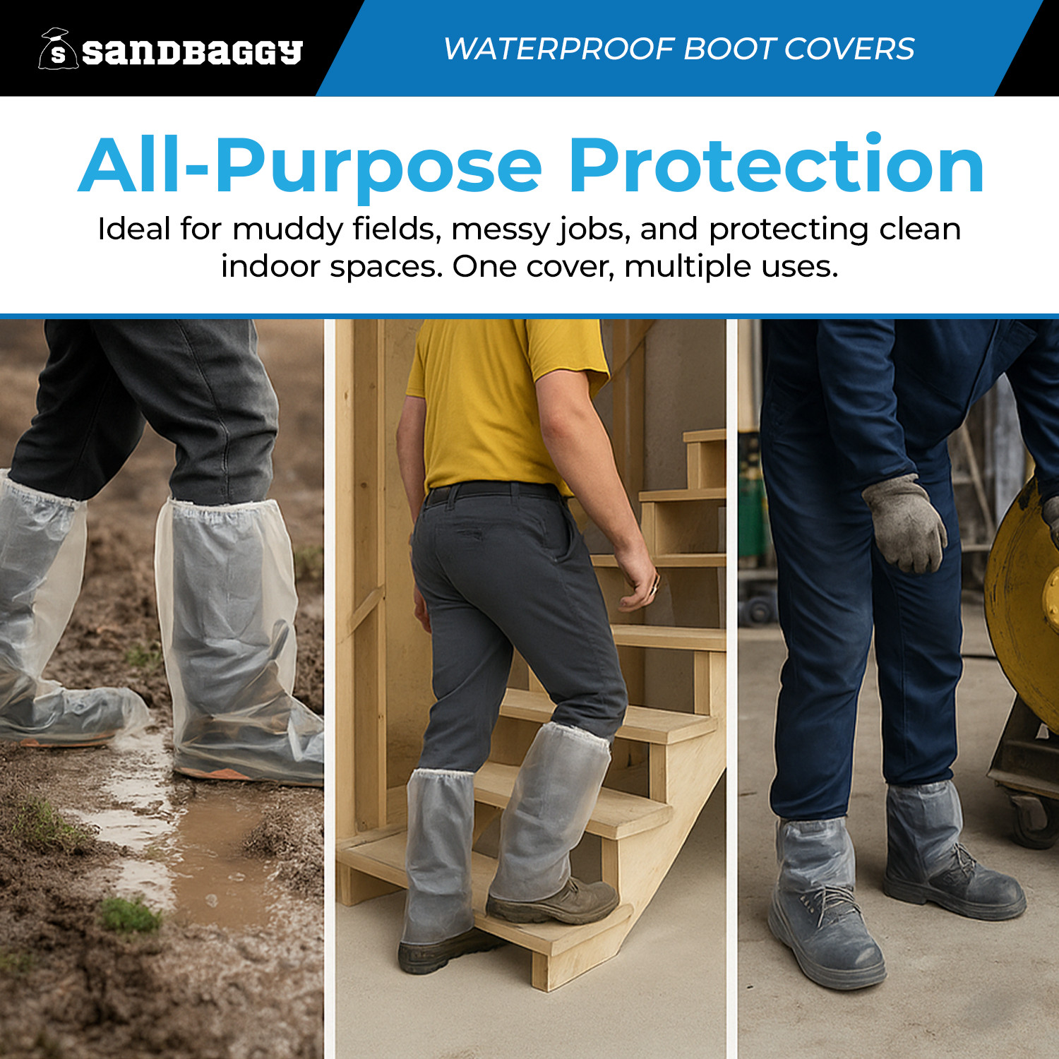 Sandbaggy Waterproof Boot/Shoe Covers - 19" Tall, 3 Mil Disposable (Clear)