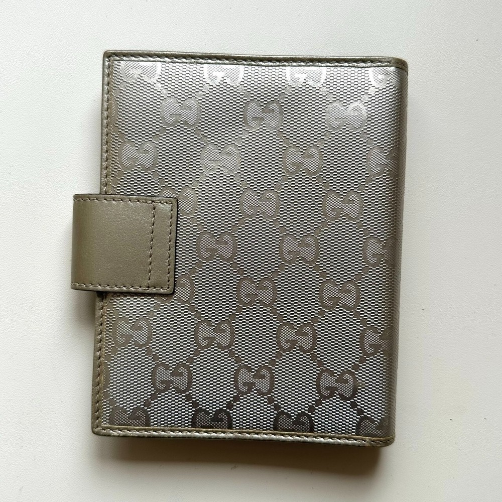 GUCCI Authentic Leather System organizer Agenda Imprime Silver