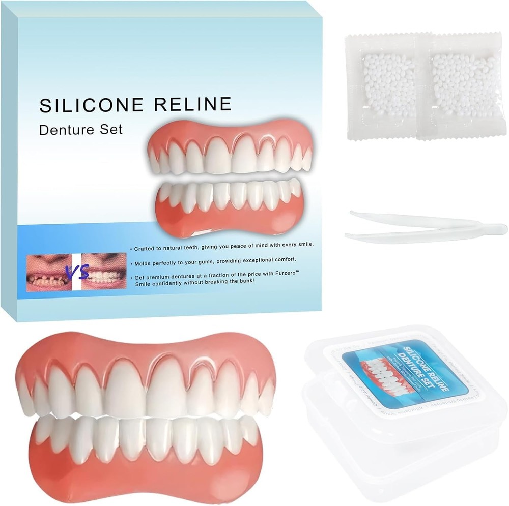 Silicone Reline Denture Set for Upper and Lower Teeth, Soft Comfortable Veneers