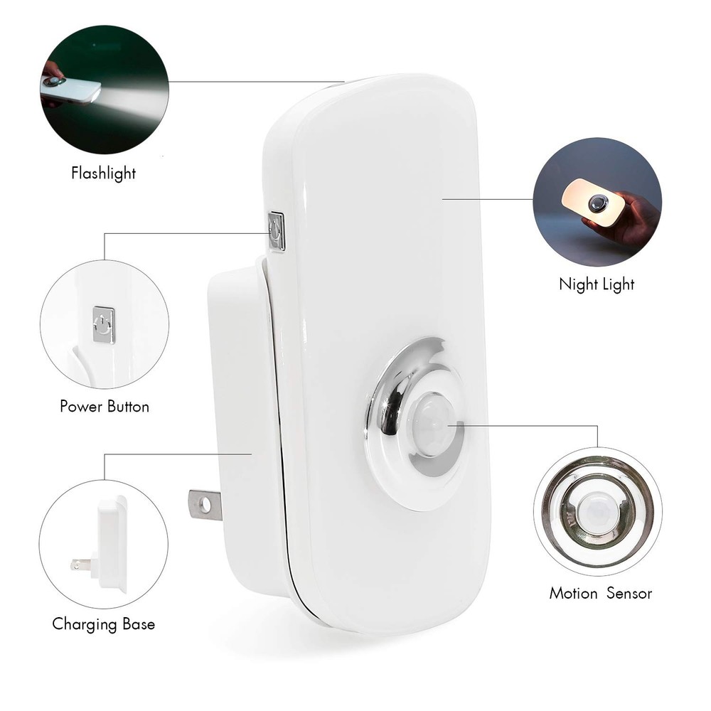 3-in-1 Motion Sensor Night Light Plug in, Rechargeable Flashlight, Emergency ...
