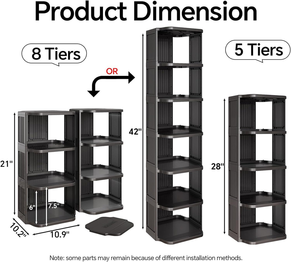 8-Tier Vertical Plastic Shoe Rack, Freestanding Stackable Storage Organizer for