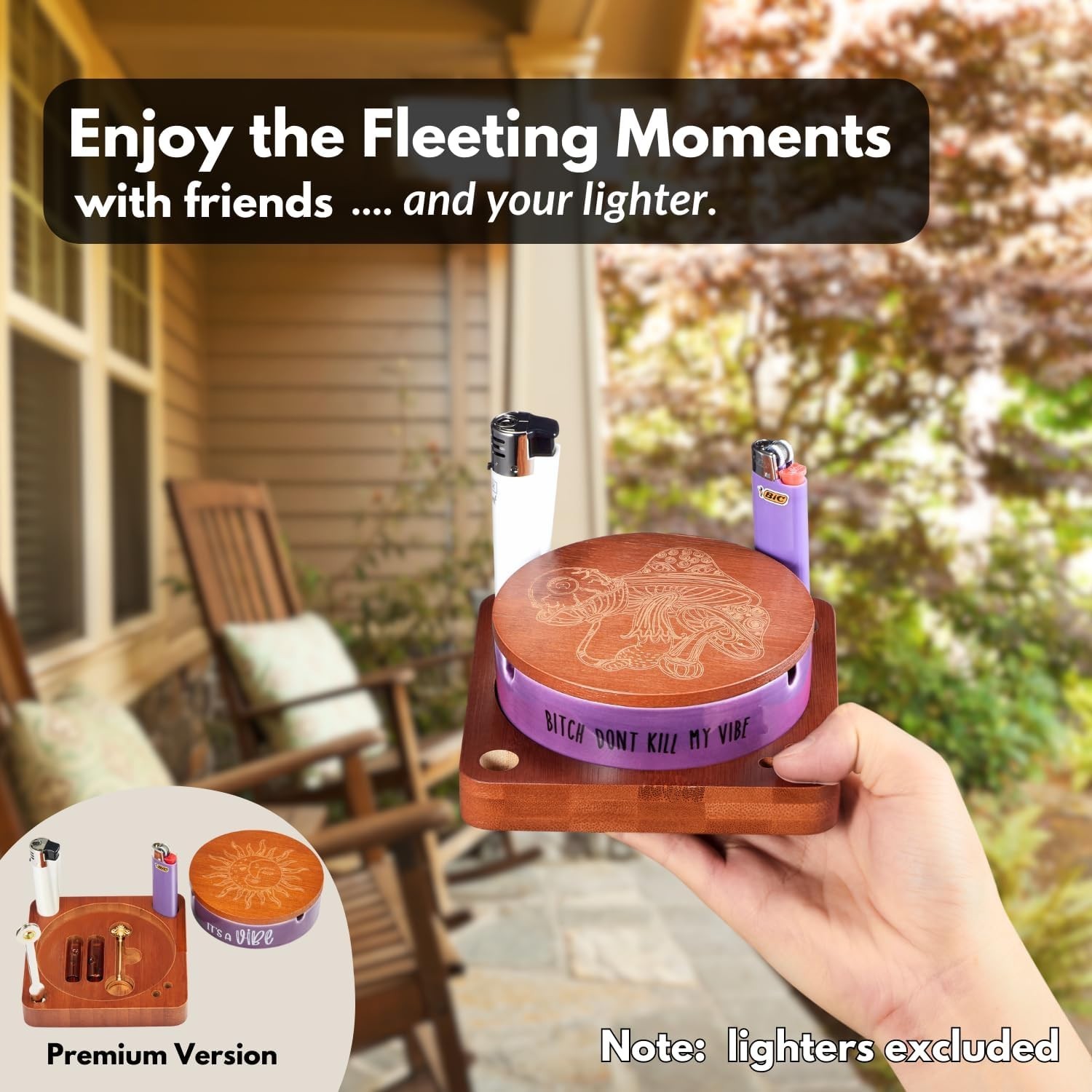 Cute Ashtray with Lighter Holder Ceramic Ashtray with Lid Windproof Odorless Sun