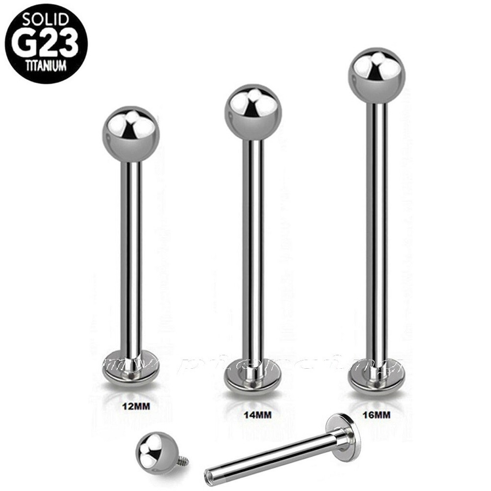 16G 14G G23 Solid Titanium Ball Top Internally Threaded Labret Cheek Piercing