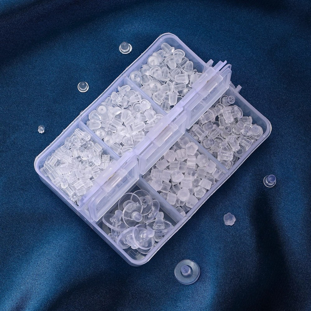 6 Styles Silicone Earring Backs for Studs, 600 Pcs Clear Soft Earring Backings H