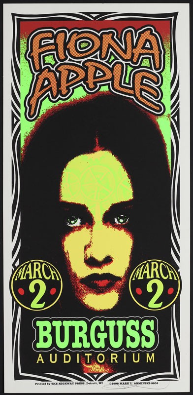 Fiona Apple Blacklight Poster 3/2/1998 Burgess Auditorium - Mark Arminski Signed