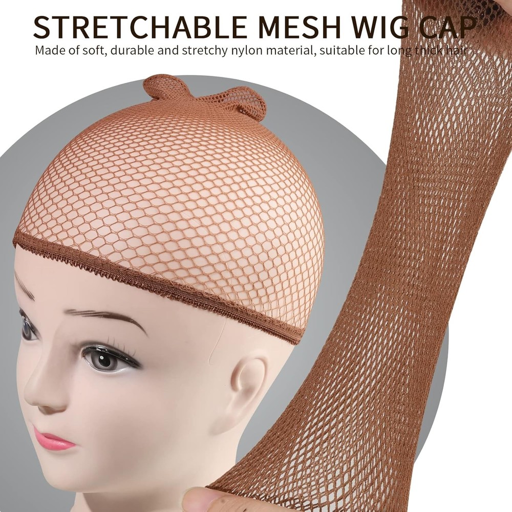 Fandamei Mesh Wig Caps Net, 4PCS Net Open End, Dark Brown