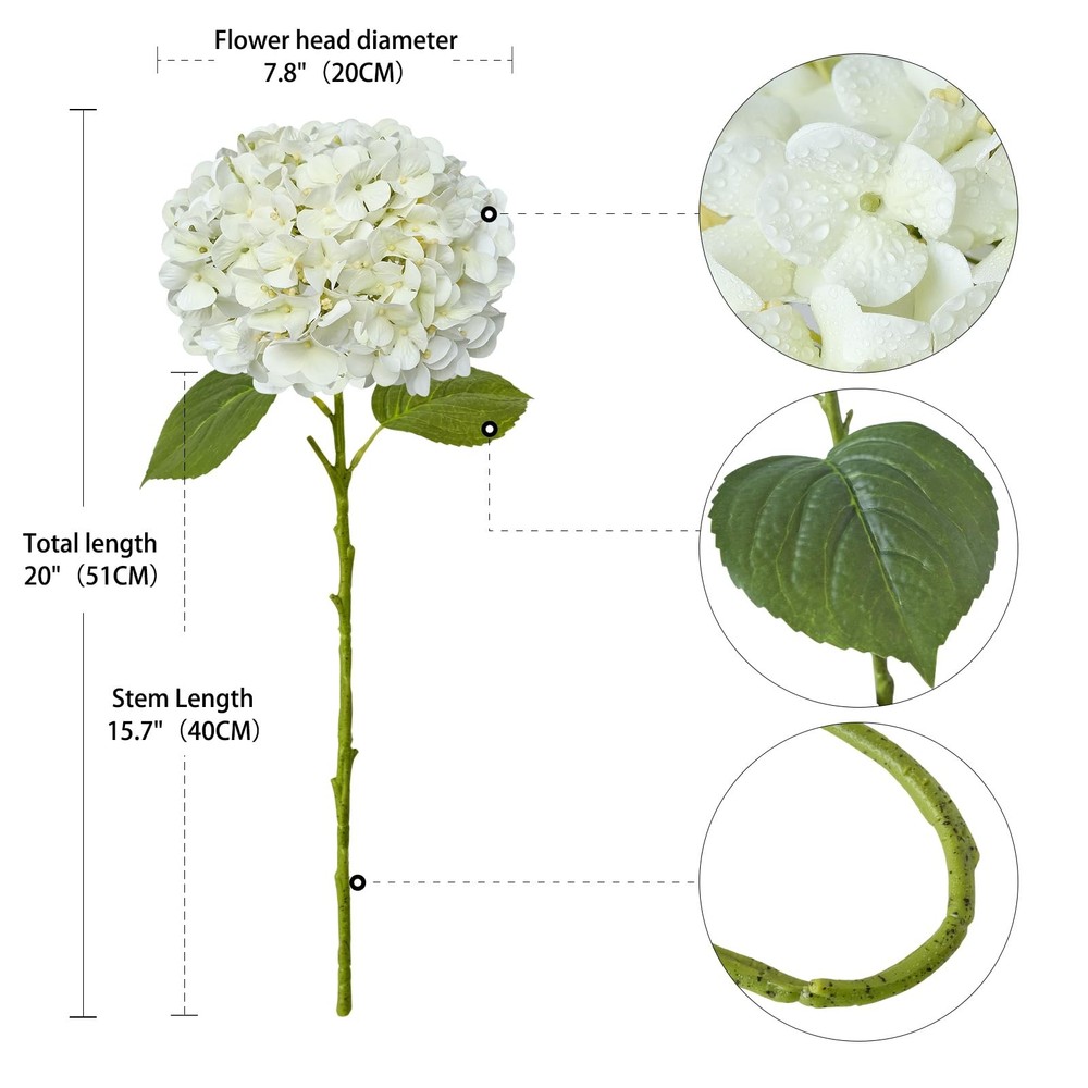 4PCS White Artificial Flowers Hydrangea 20" Real Touch Latex Faux Hydrangeas ...